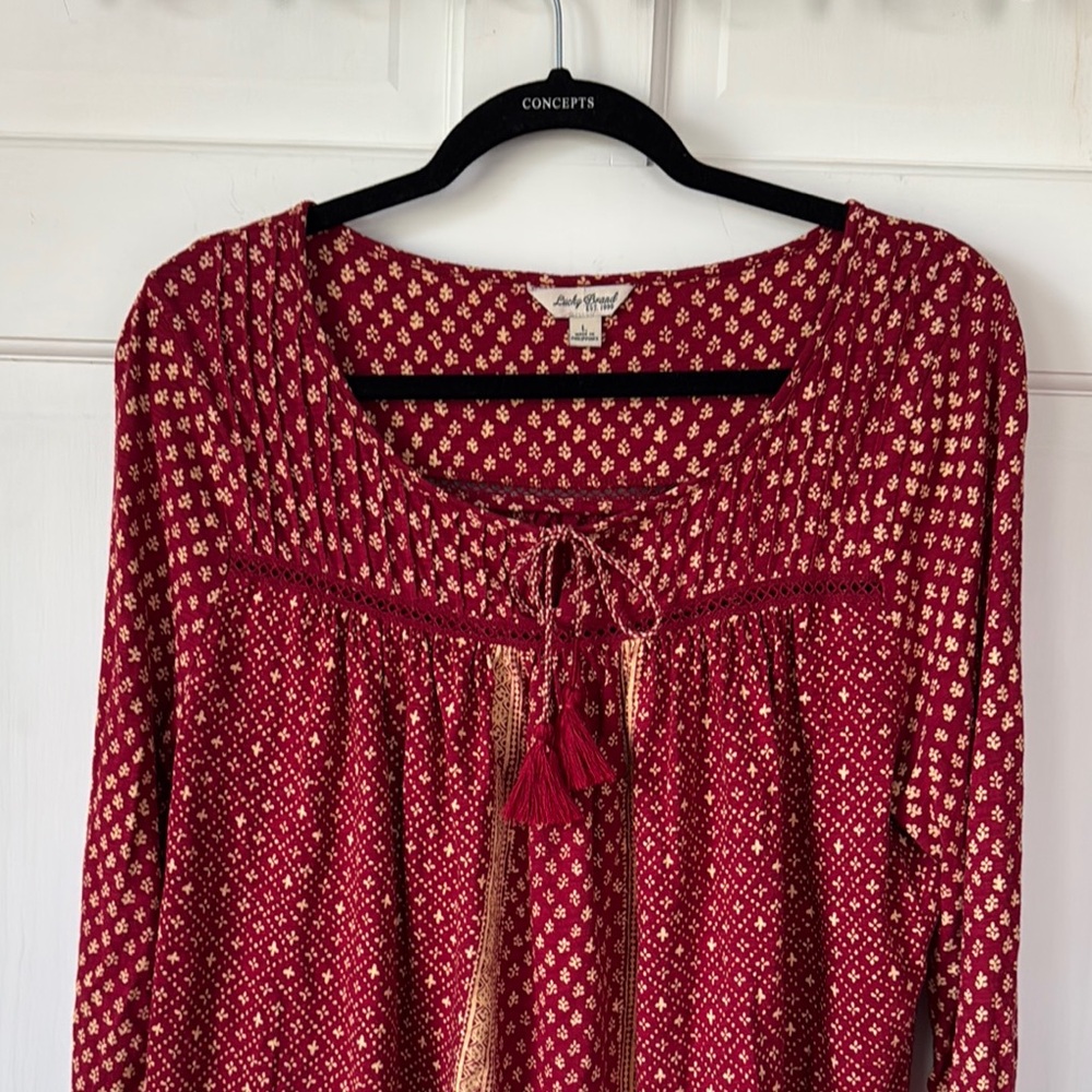 Lucky Brand 3/4 Sleeve Tie Front Blouse Size Large - Picture 4 of 12